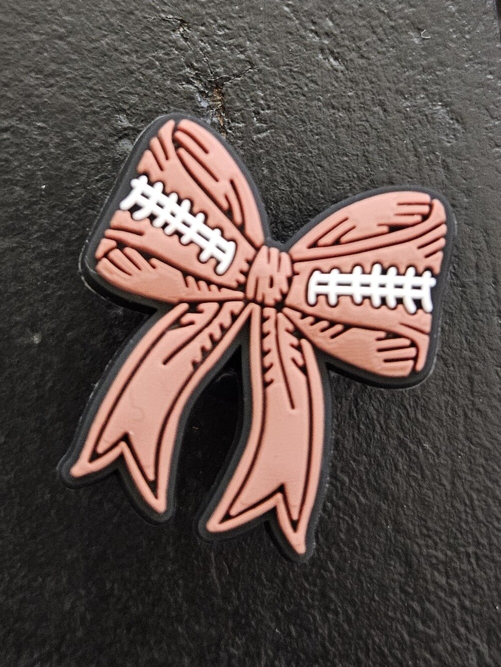 Brown Football Bow Shoe Bag Charm Accessory NEW Rubber Silicone